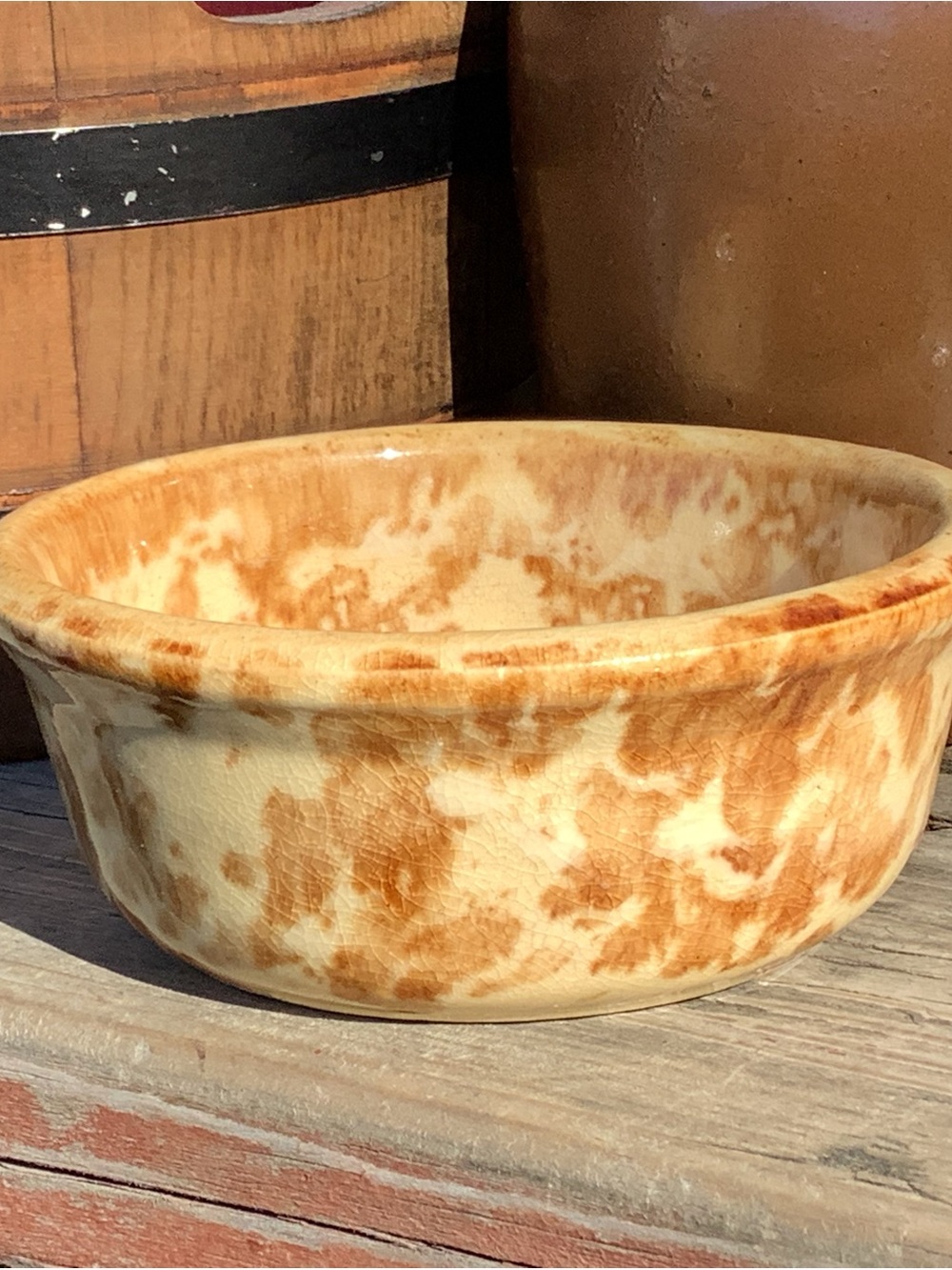 Vintage American Rockingham Yellow and Brown Spongeware Pottery Bowl